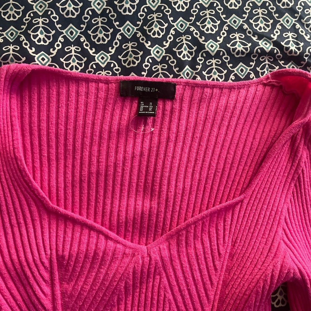 Pink Ribbed Knit Sweater Top - Picture 5 of 7